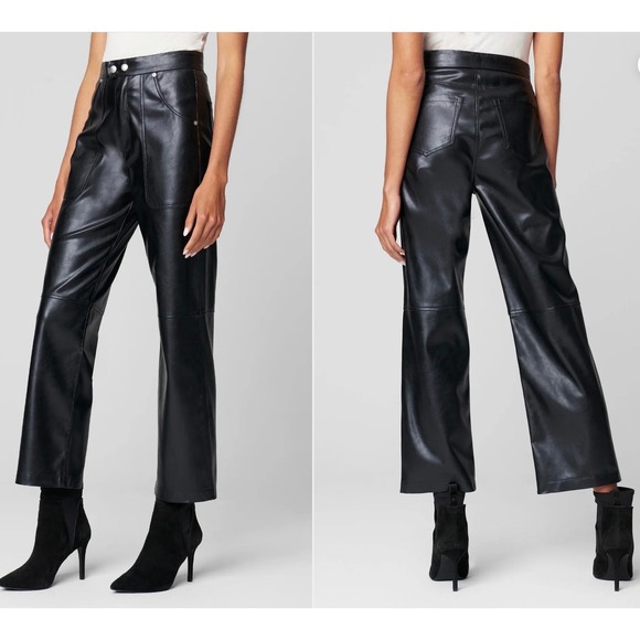 Blank NYC Pants - BLANKNYC Sz 28 The Baxter Faux Vegan Leather Pants Track Record Black Crop